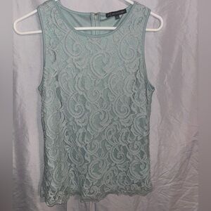Adrianna Papell Lace Overlay Sleeveless Shell in Mint Green